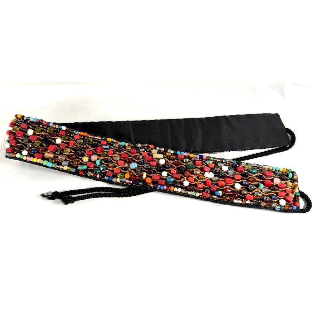 Indian Beaded Cotton Belt Belly Dance Costume Multi Color Stone Seed Bead